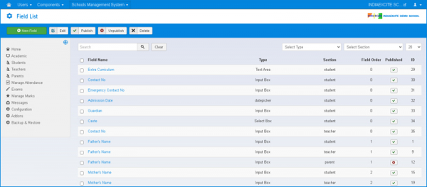 ERP Administrator login Field builder